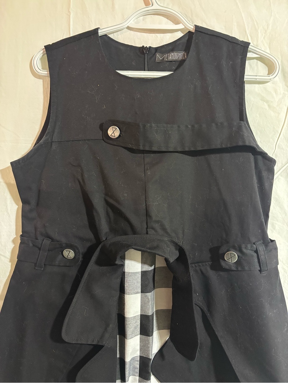 Metamorphoza Black Sleeveless Dress with Black & White Check Panel - Picture 2 of 5